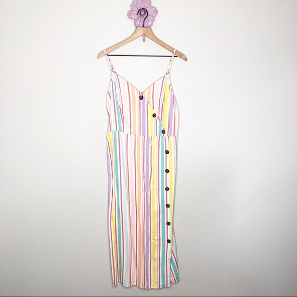 a.n.a Dresses & Skirts - New A.N.A. Colorful Striped Button Down MIDI Dress
